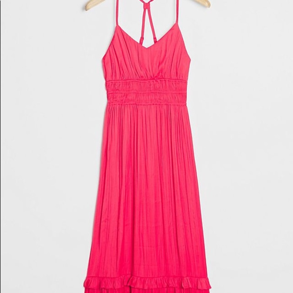 Maeve Pink Crinkle Satin Maxi Dress